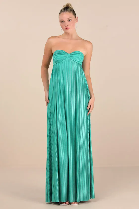 Whimsical Beauty Hot Pink Satin Plisse Strapless Maxi Dress