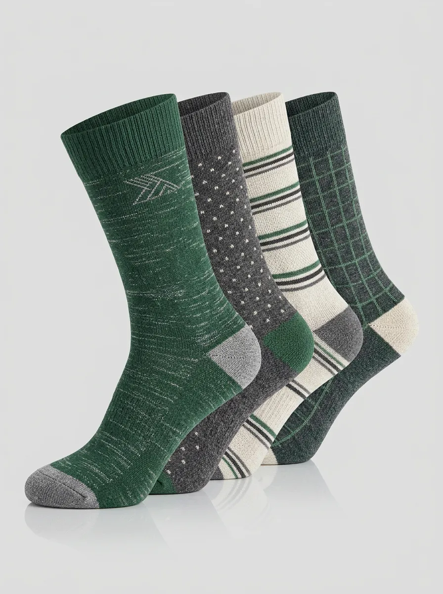 Vintage-Look Geometric Striped Men's Four-Pair Long Socks
