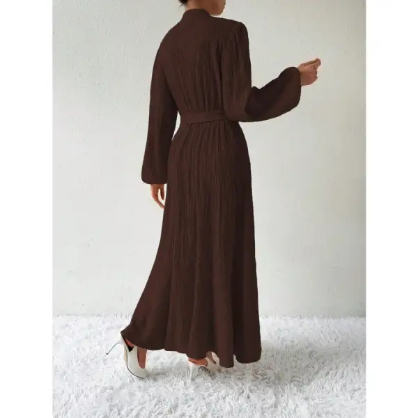 Half Button Tie Waist Long Sleeve Maxi Dress