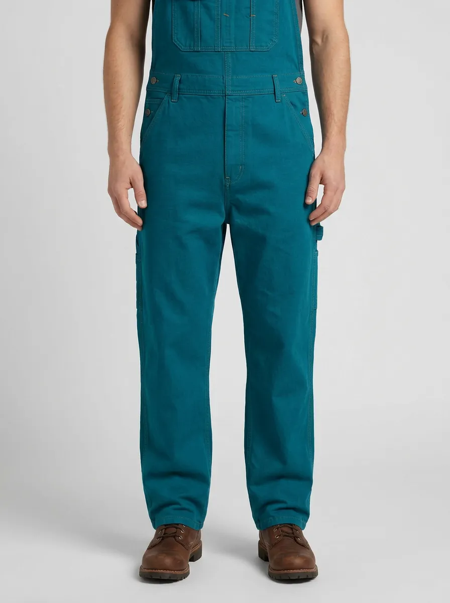 Men's Olive Green Straight-Leg Workwear Bib Overalls