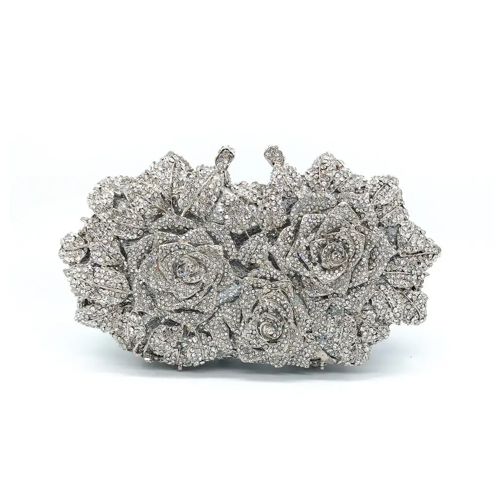 Rhinestone Floral Box Clutch Bag