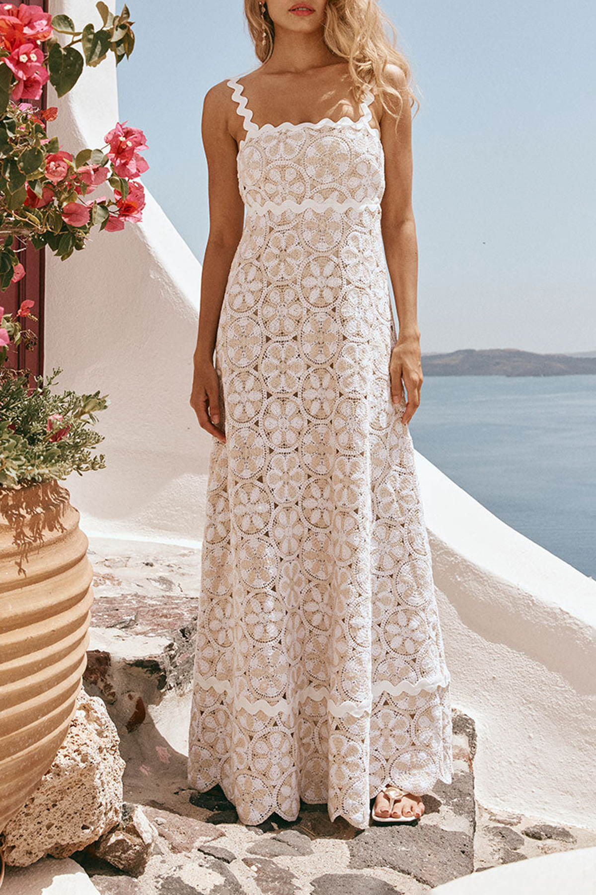 Crochet Square Neck Maxi Dress