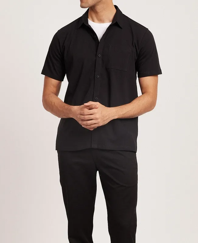 Black Short Sleeve Linen Shirt