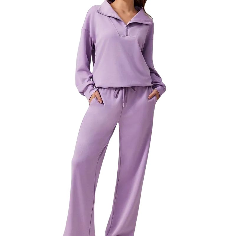 Women's Two-Piece Sports Set Long-Sleeved Half-Zip Cardigan Sweatshirt