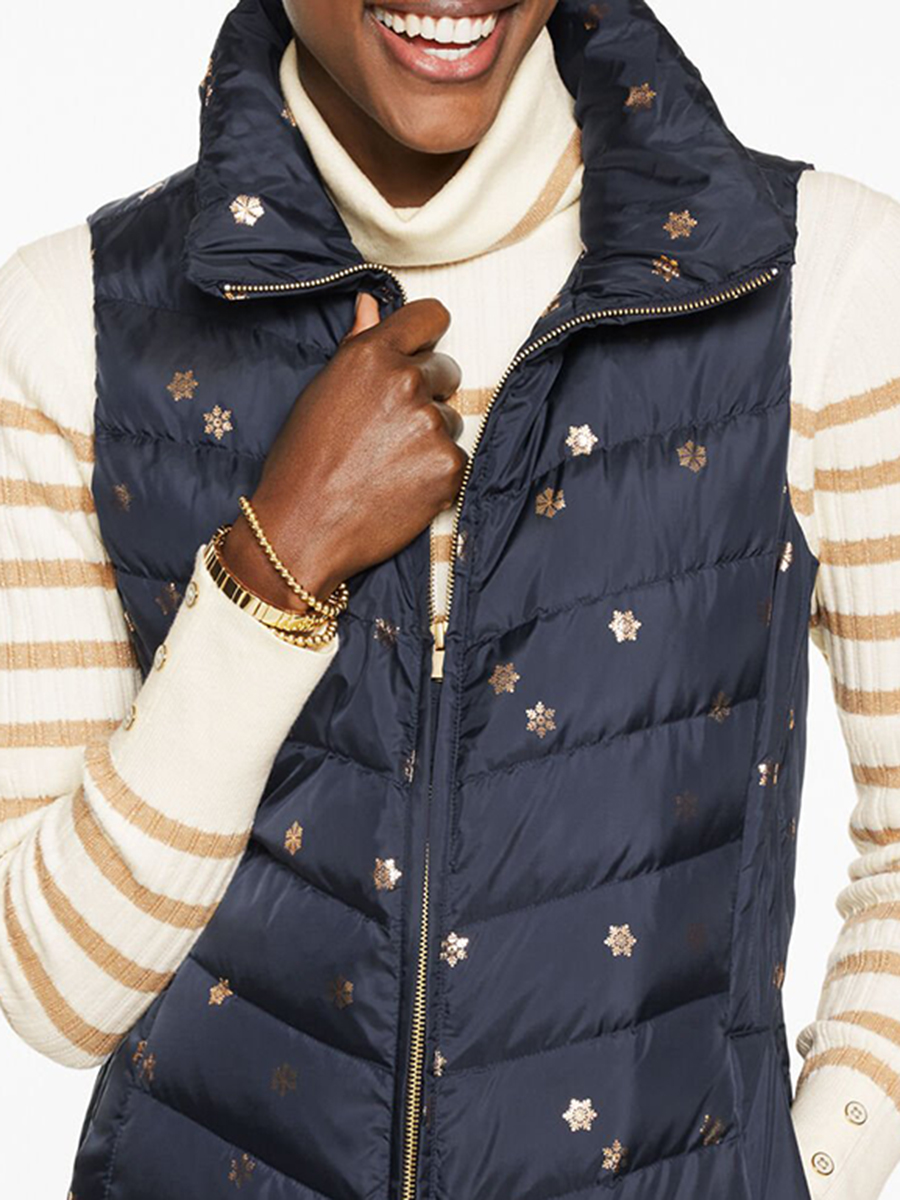 Women's Sequined Snowflake Soft And Warm Sleeveless Down Vest