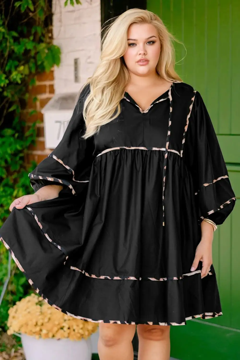 Animal Print Long Sleeve Flared Mini Dress