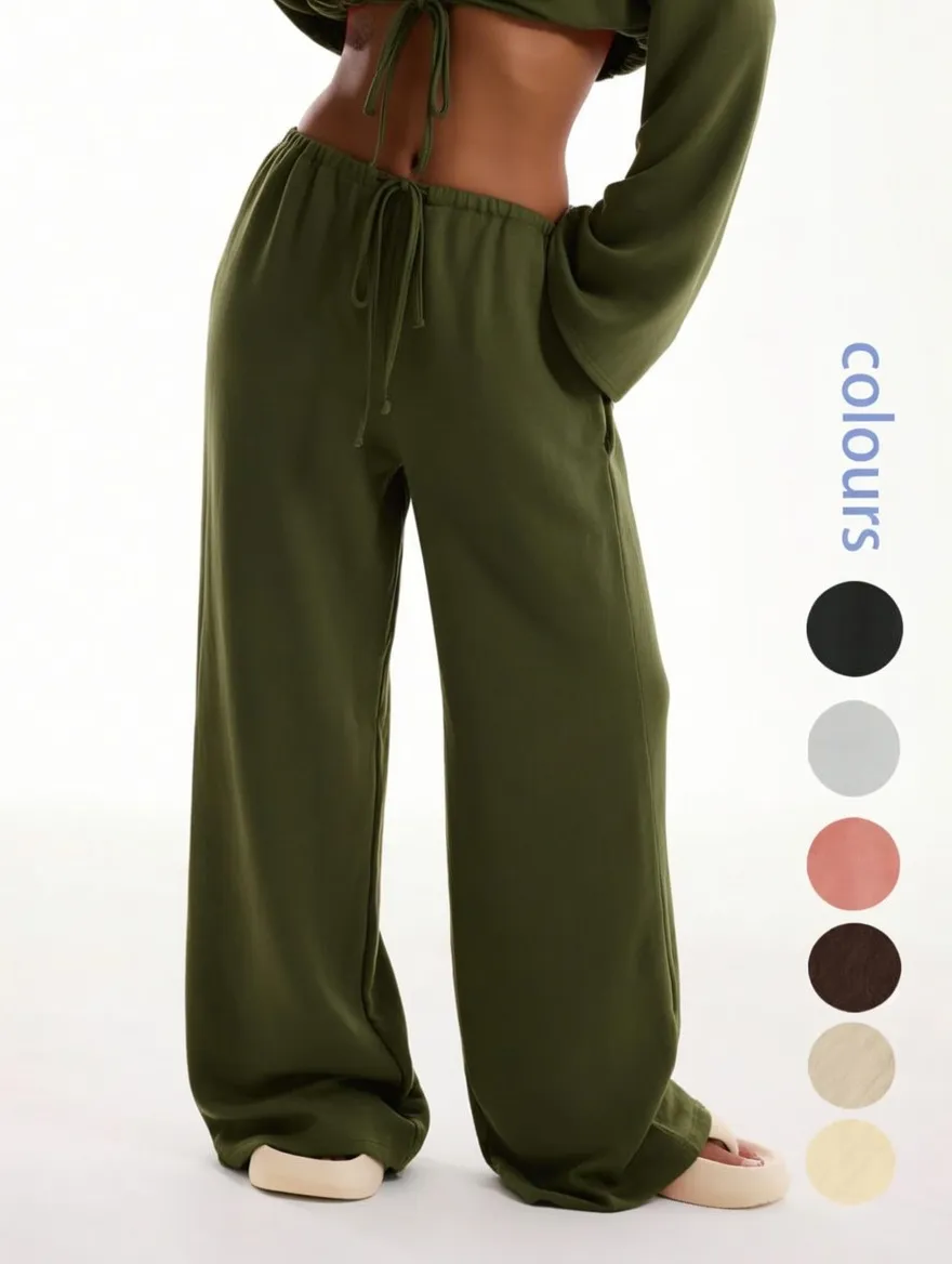 Casual Comfy Wide Leg Woven Trousers for Beach Vacation Holiday