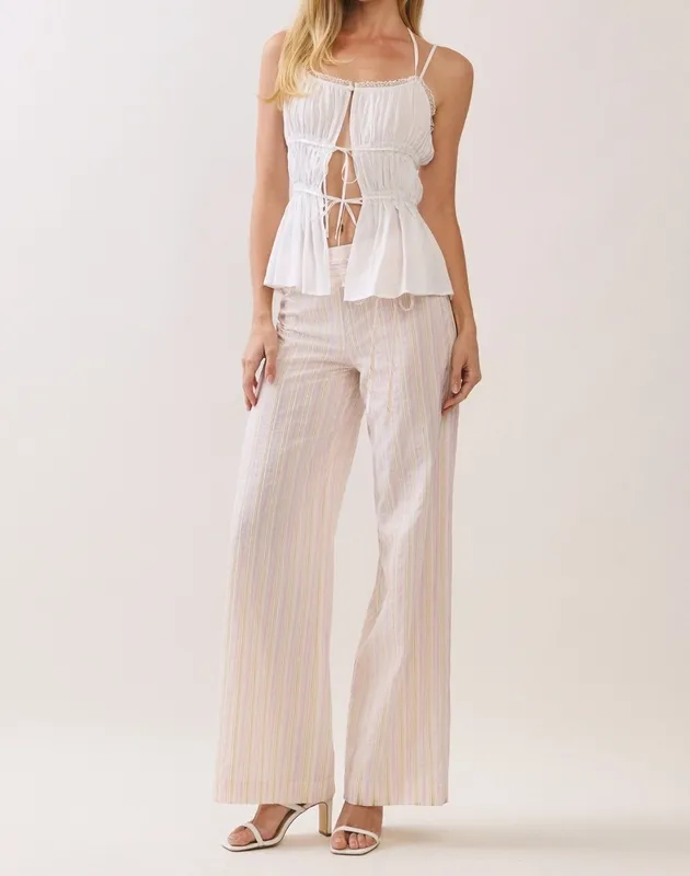 Striped Wrap Tie Wide-Leg Pants