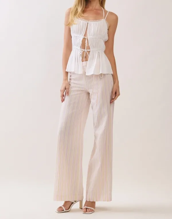 Striped Wrap Tie Wide-Leg Pants