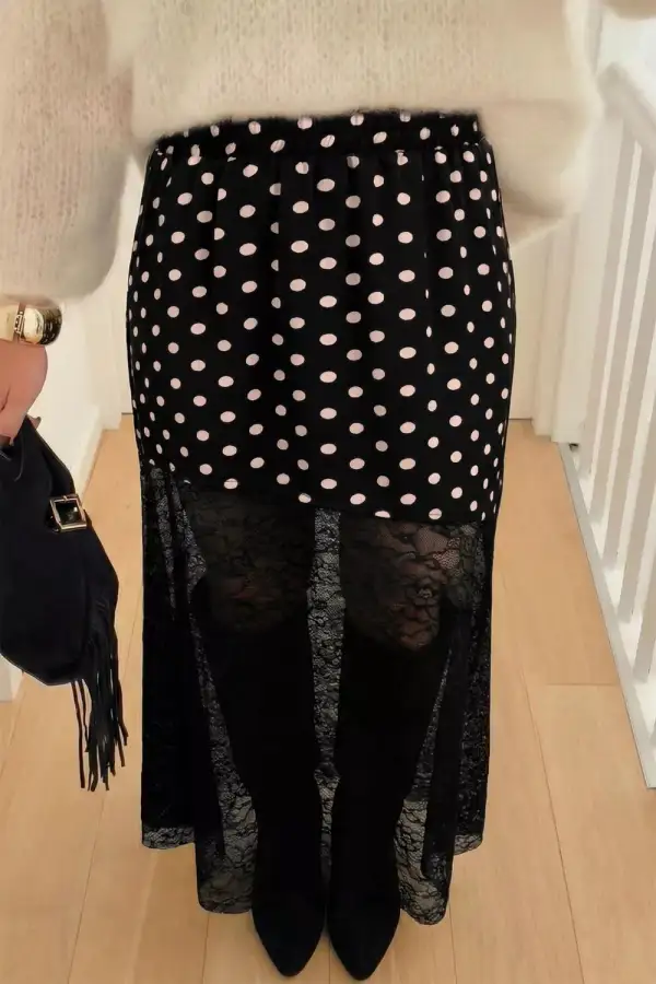 Lace Polka Dot Maxi Skirt
