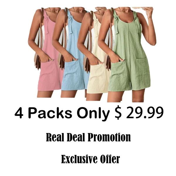 Women’s Textured Adjustable Straps Pockets Overalls – Casual Sleeveless One-Piece Romper for Summer