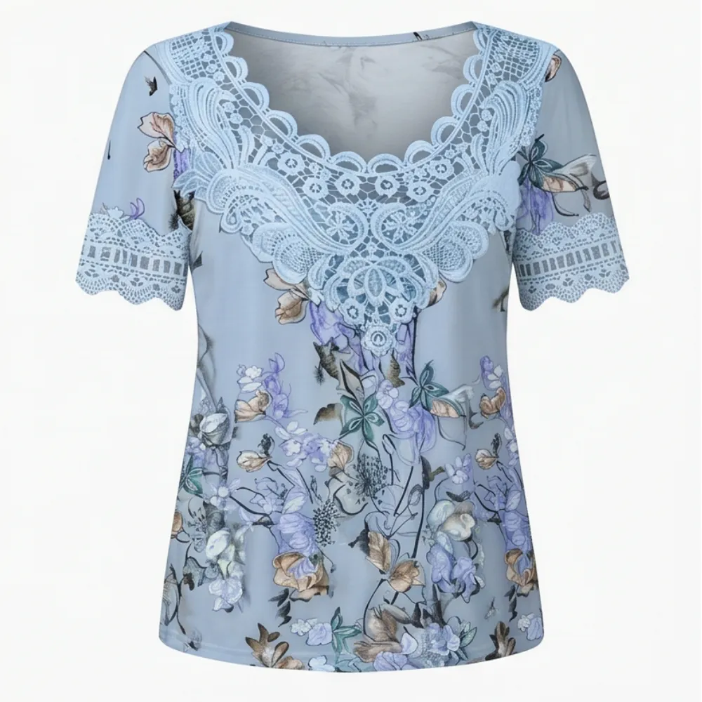Lace Yoke Floral Blouse