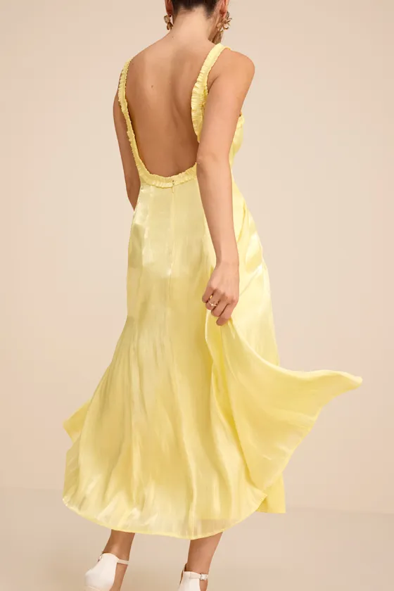 Marlana Light Yellow Sleeveless Ruffled Midi Dress