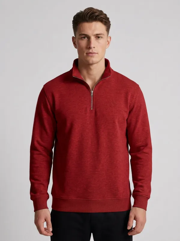 Men's Minimal Minimalist Textured Embroidered Emblem Quarter-Zip Sweatshirt