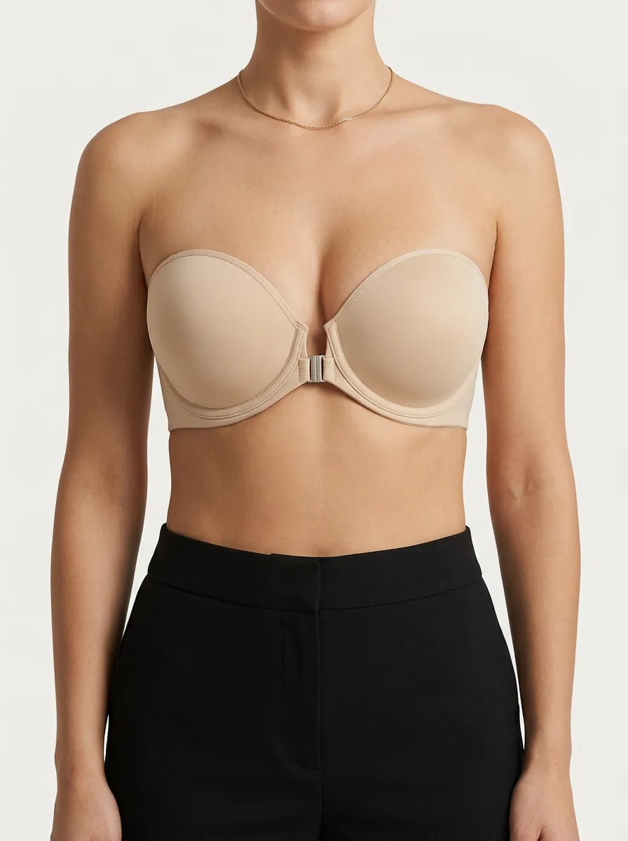Women's Metal-Clasp Underwire Front-Closure Strapless Bra
