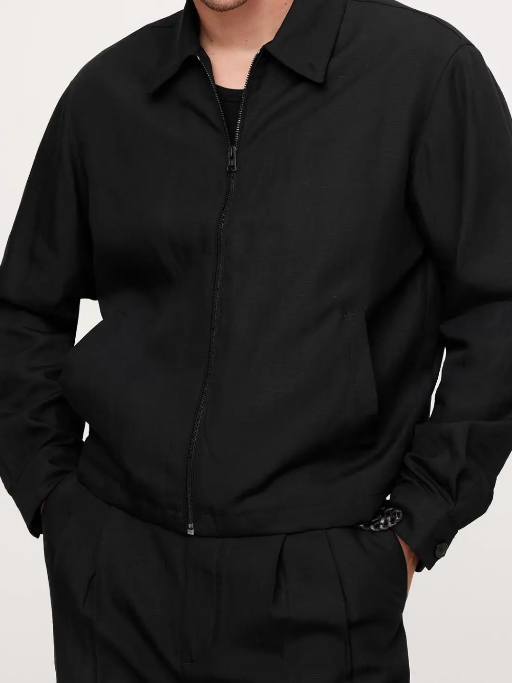 Men's  Black Simple Linen Jacket