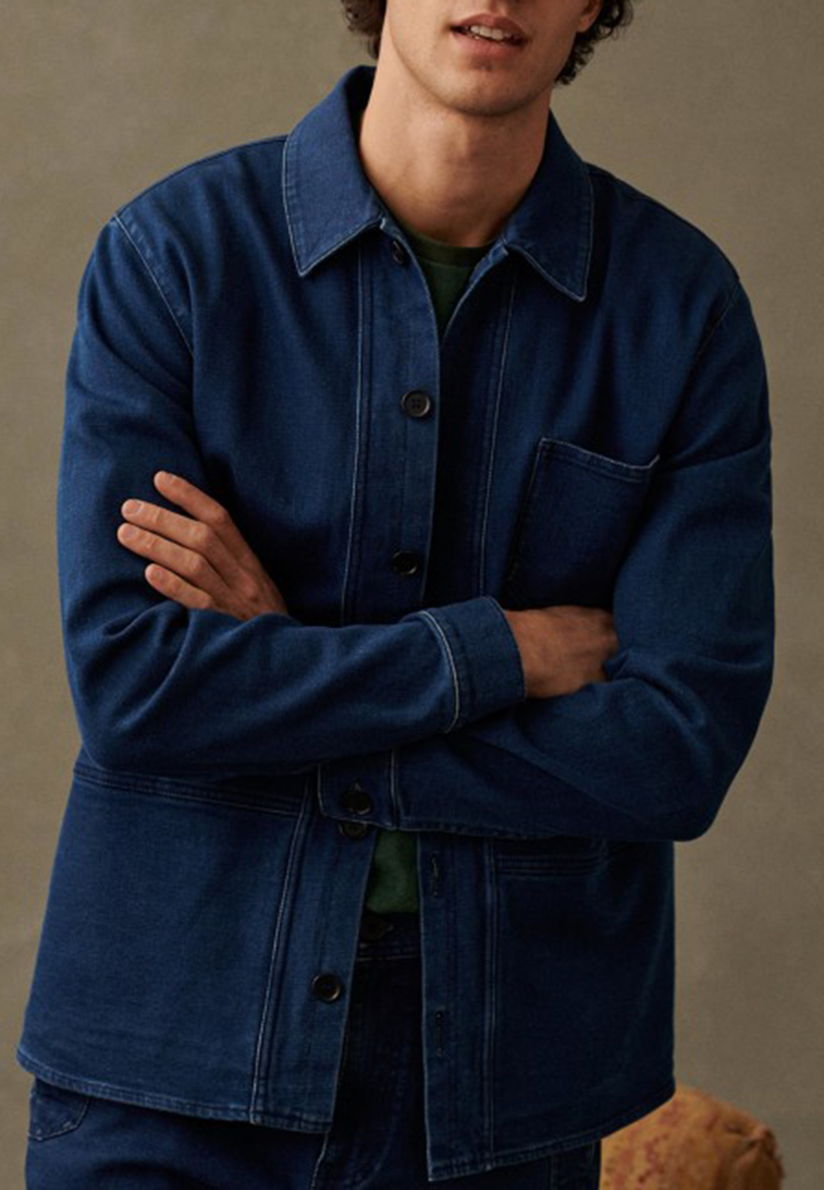 Dark Denim Blue Utility Button Front Jacket