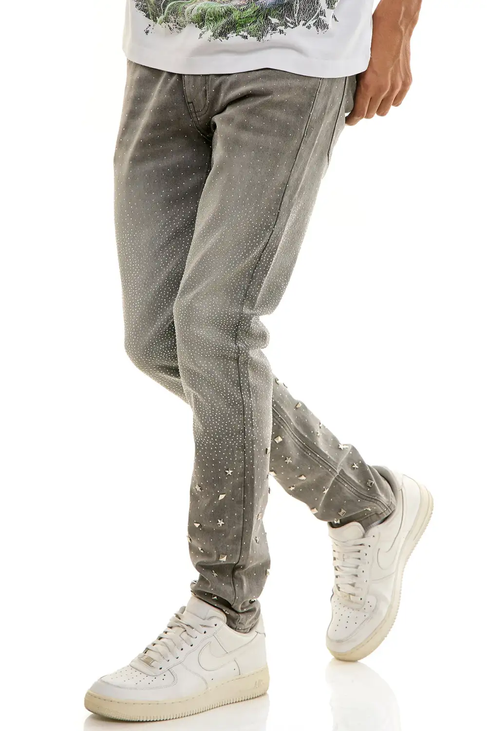 Men's Embellished Skinny Zip Detail Jeans