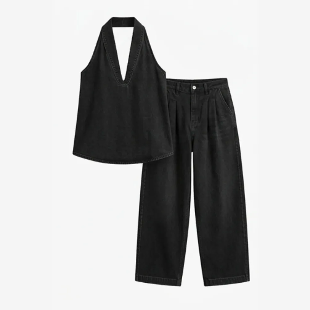 Washed Denim Two Piece Set