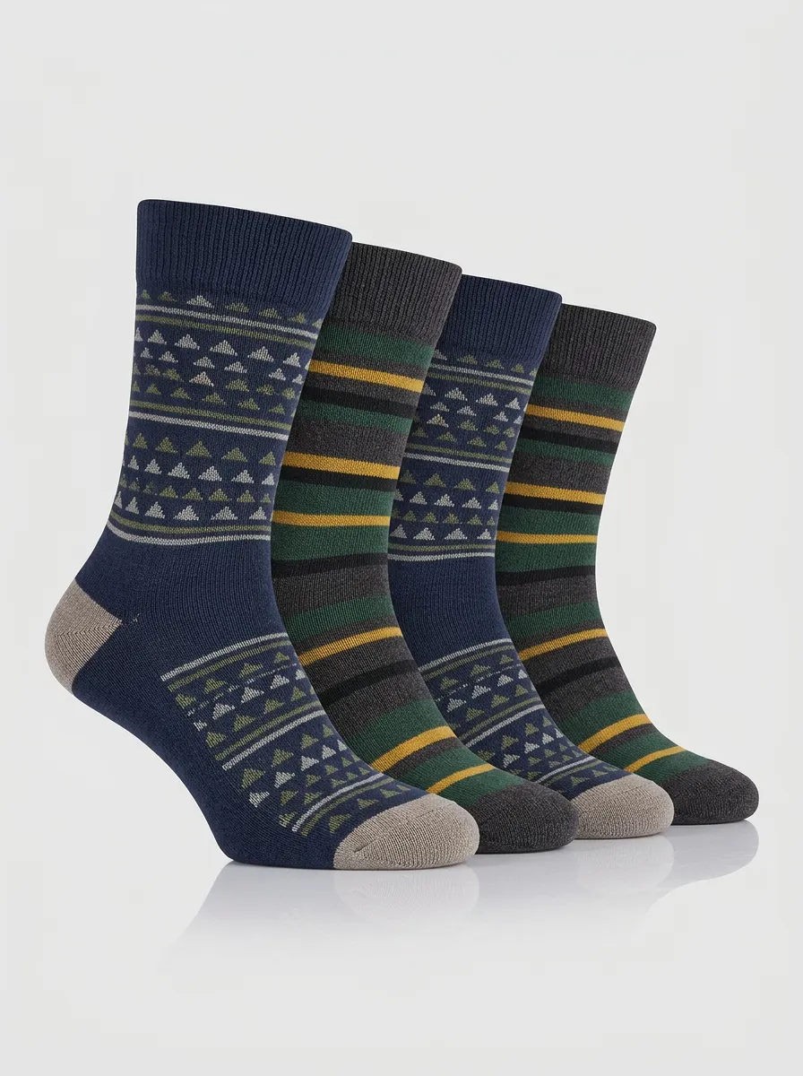 Easy-Wear Geometric Striped Collection Men's Four Pair Socks