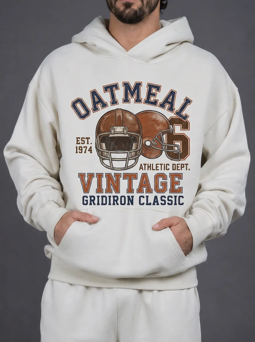Men's Football Lover Vintage Helmet Printed Hoodie