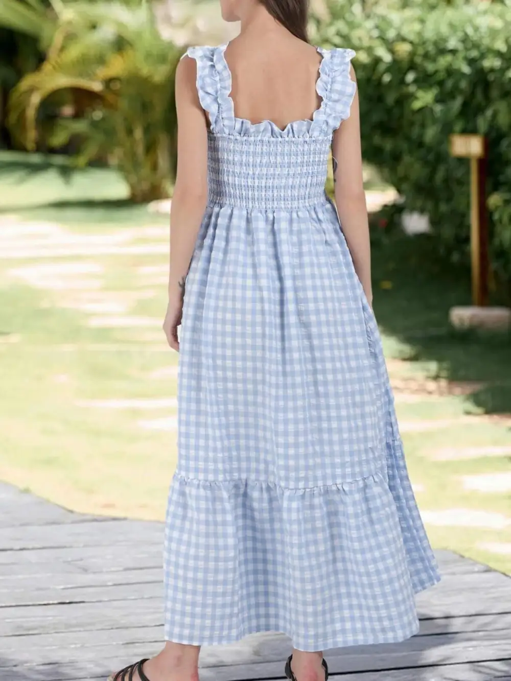 Plaid Ruffle Sleeveless Midi Dress