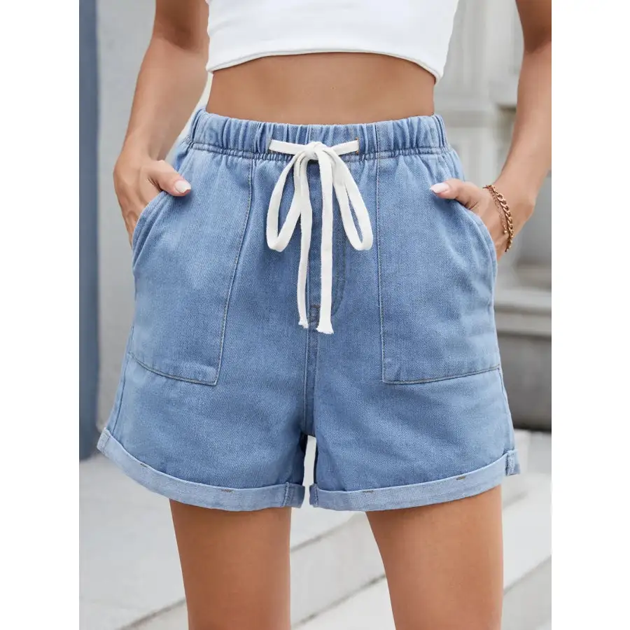 Drawstring Wash Denim Shorts