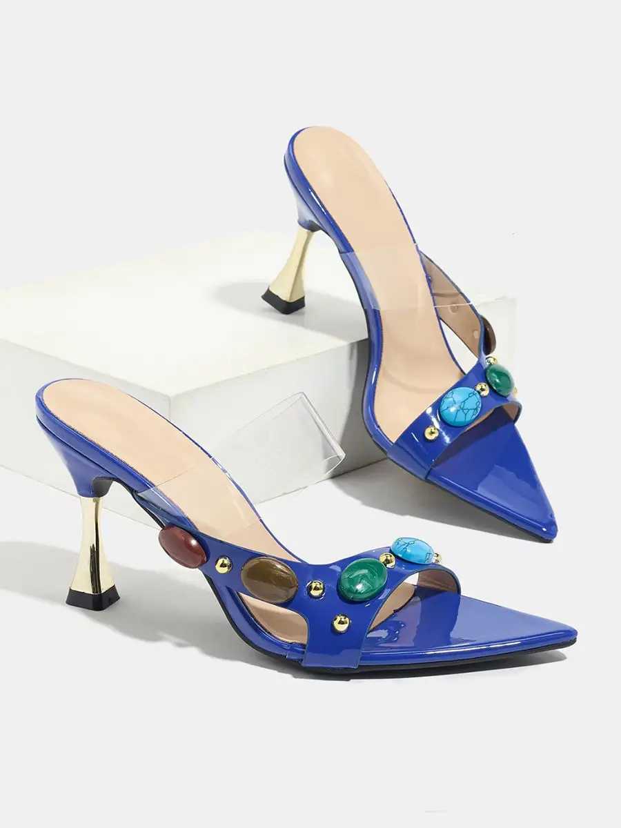 Open-Toe Rhinestone Heeled Sandals