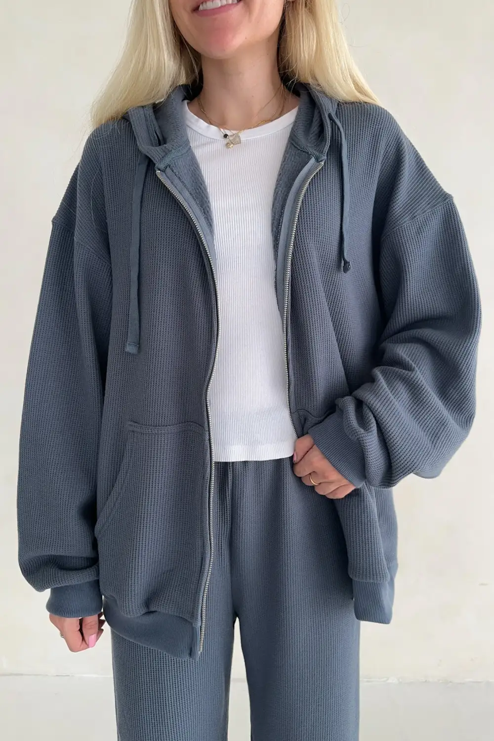 Flowy Waffle Knit Hoodie