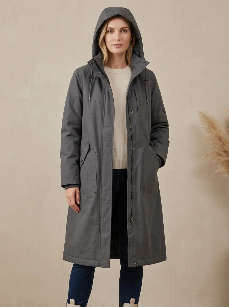 Cold-Weather Long Hooded Coat