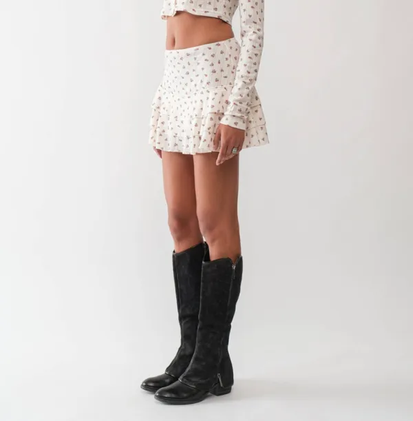 Floral Pointelle Button Front Crop Top