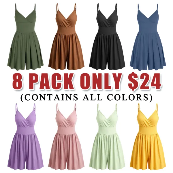 Women's Solid-Color Knit Backless Wrap-Style Slim-Fit Camisole Romper