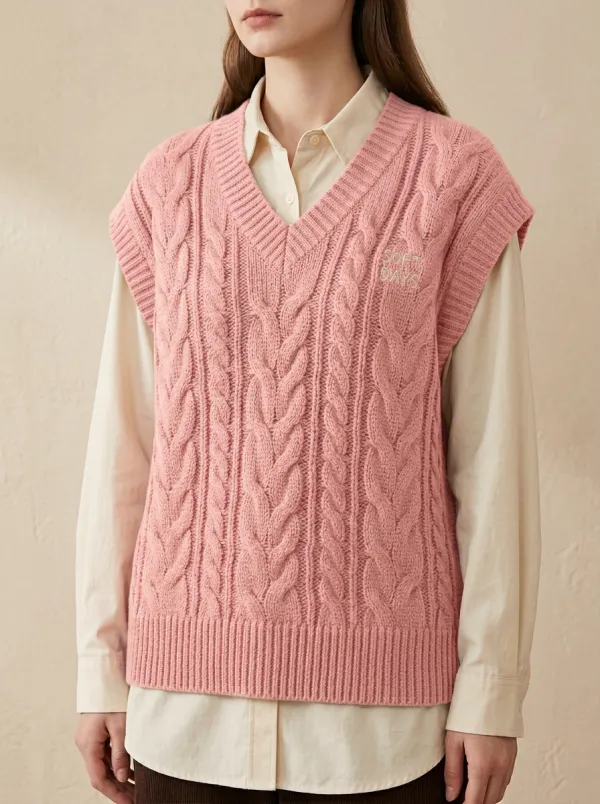 Soft Days Letter Cable Sweater Vest