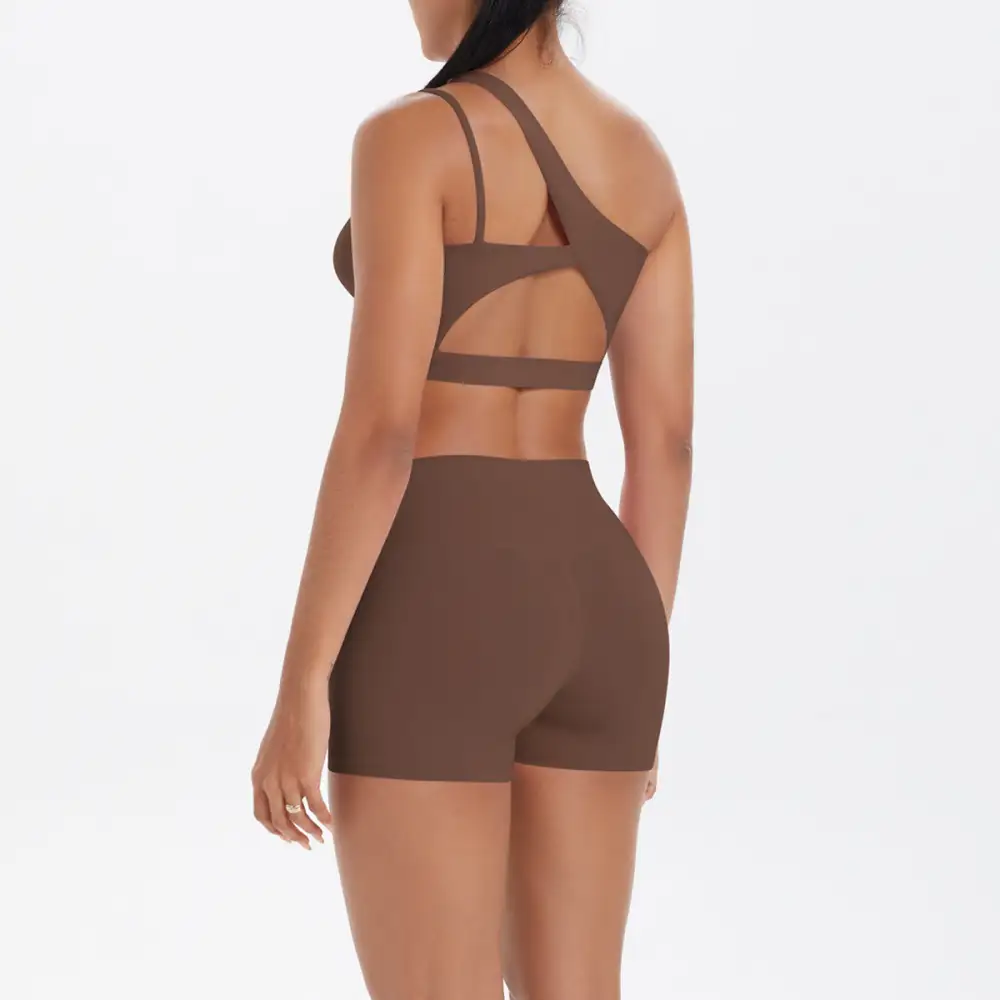 One-Shoulder Backless Bra, Vest and Shorts Active Set