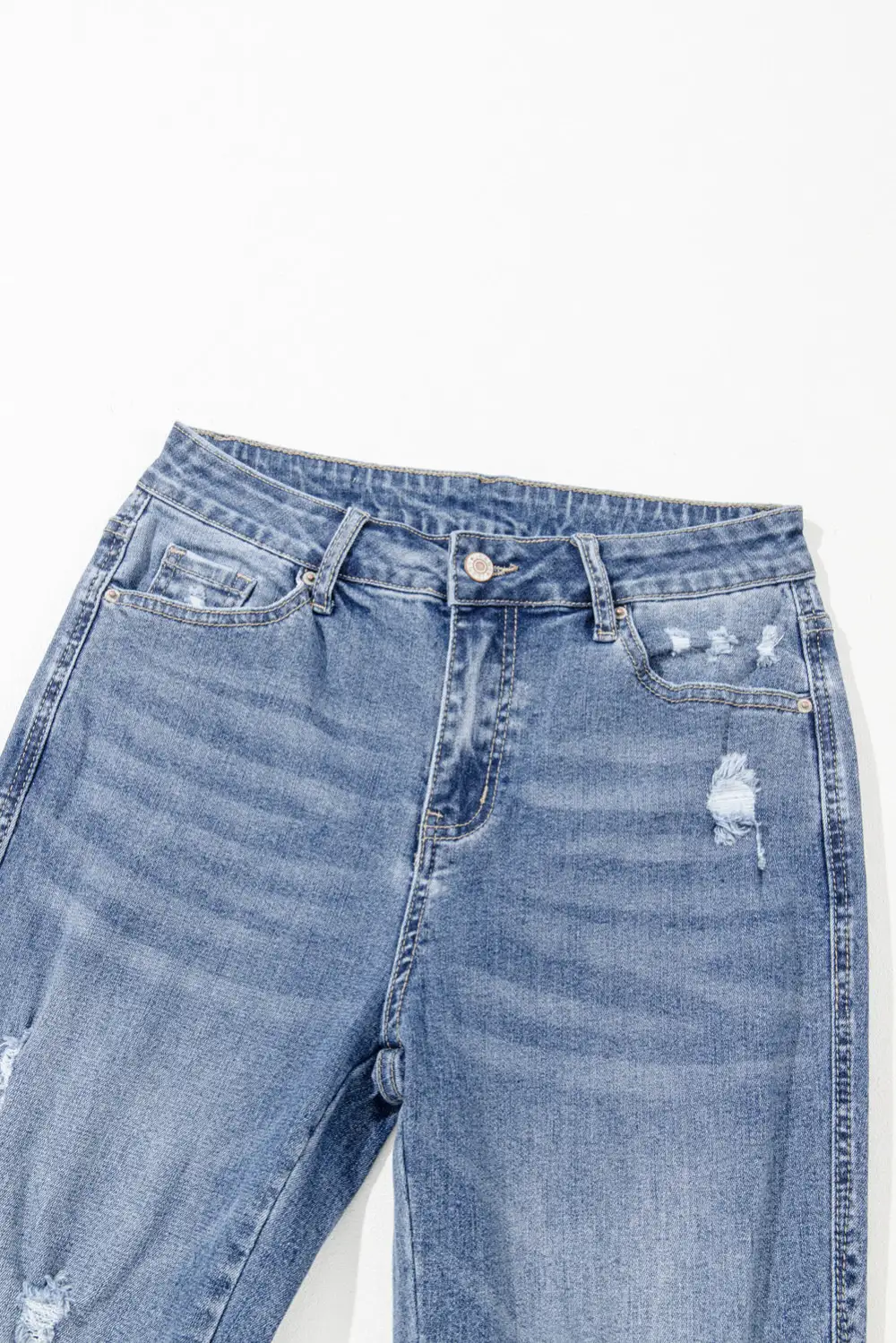 High Rise Ripped Distressed Hem Flared Jeans