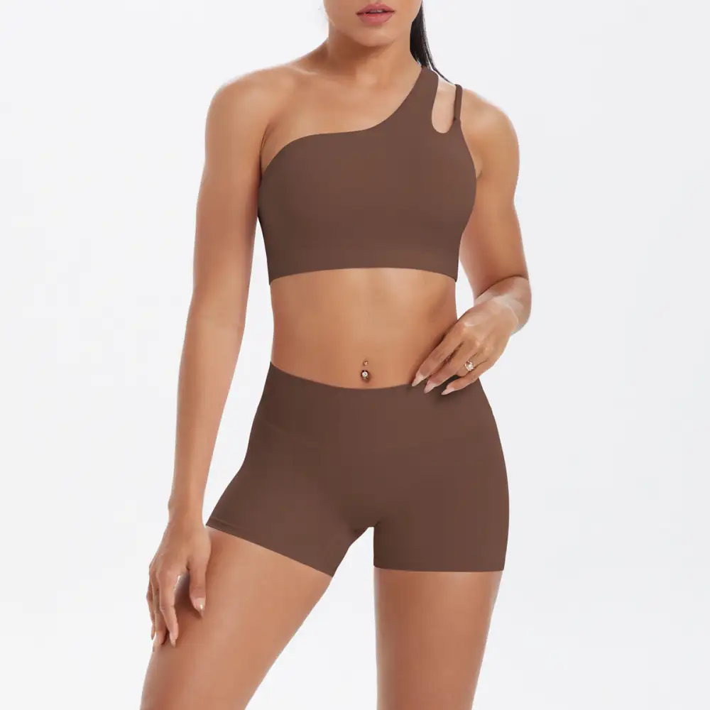 One-Shoulder Backless Bra, Vest and Shorts Active Set