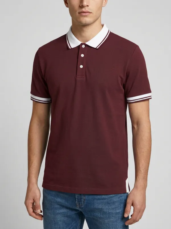 Men's Contrast-Trim Navy Blue Polo Shirt