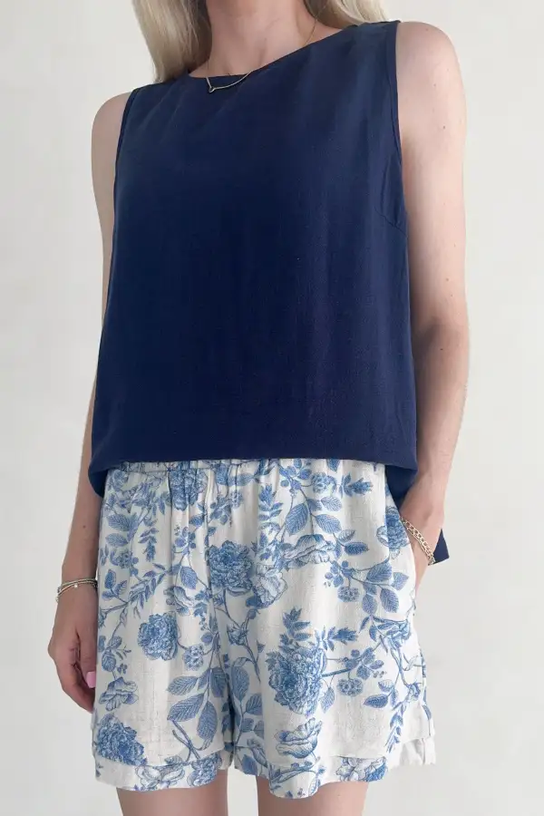 Soft Drape Linen Blend Relaxed Tank Top