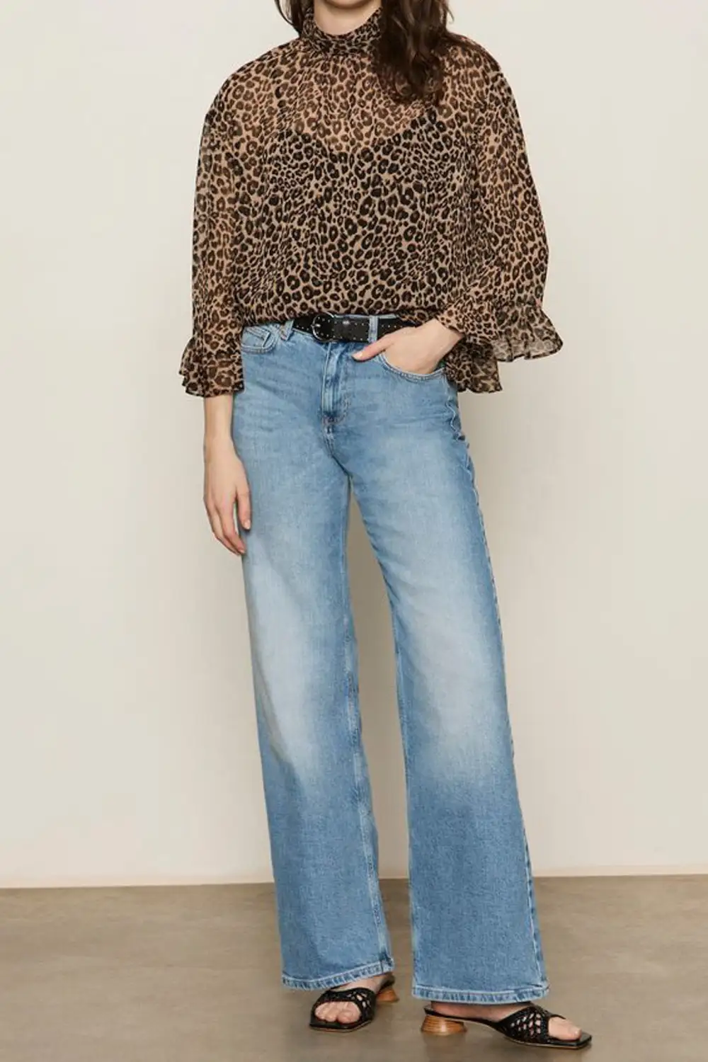 Leopard Print Printed Ruffle Boxy Blouse