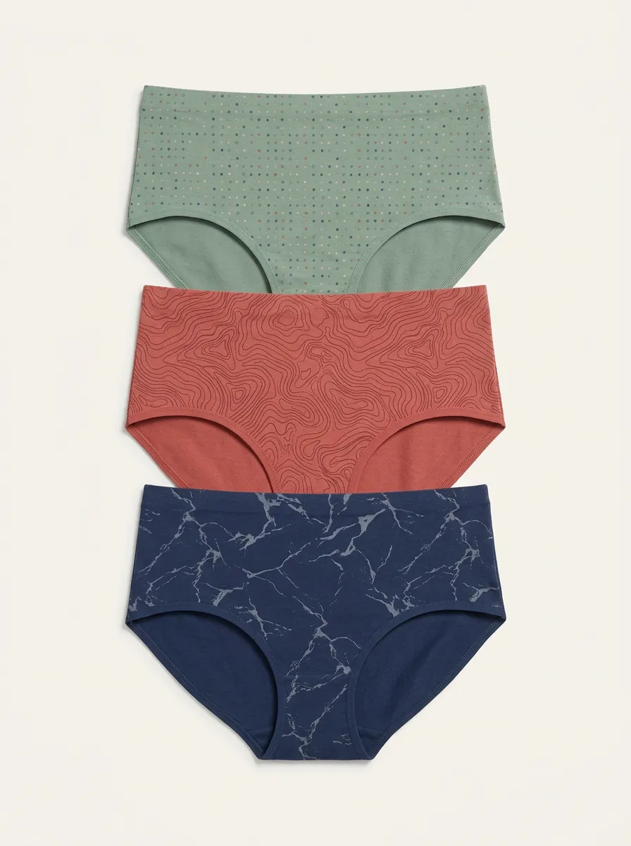 Women's Mixed Pattern Polka Dot Topographic Marble Print 3-Pack Briefs