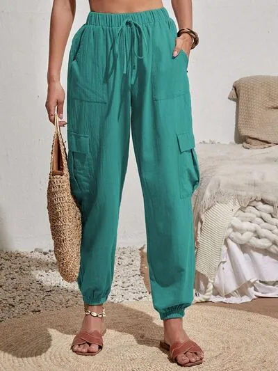 Drawstring Pocketed Cargo-Detail Jogger Pants
