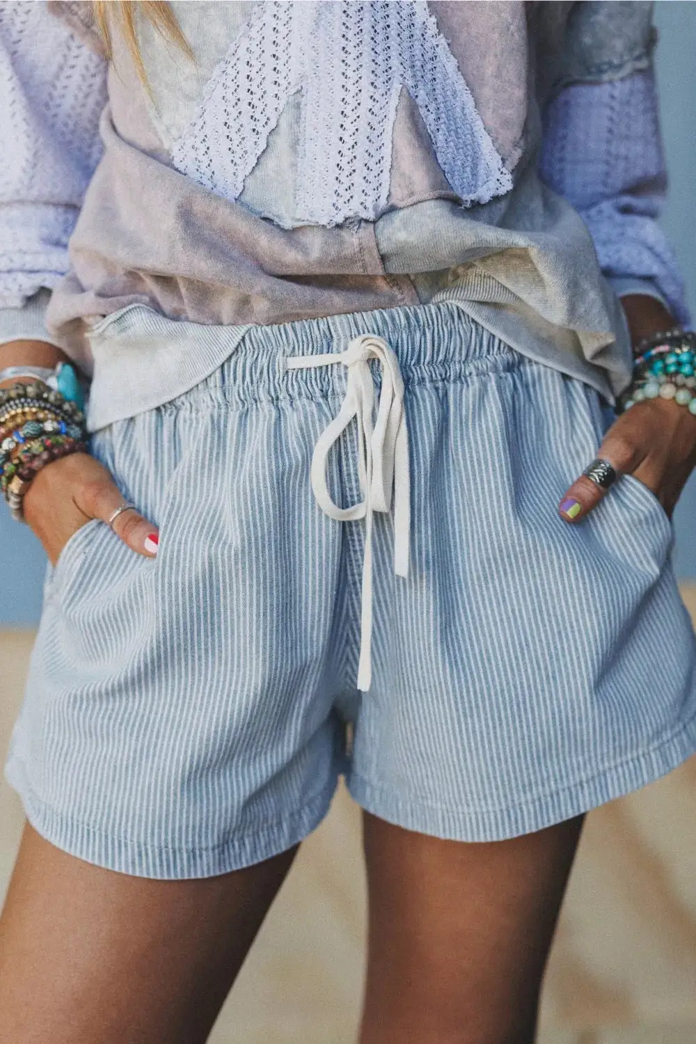 Drawstring Striped Shorts