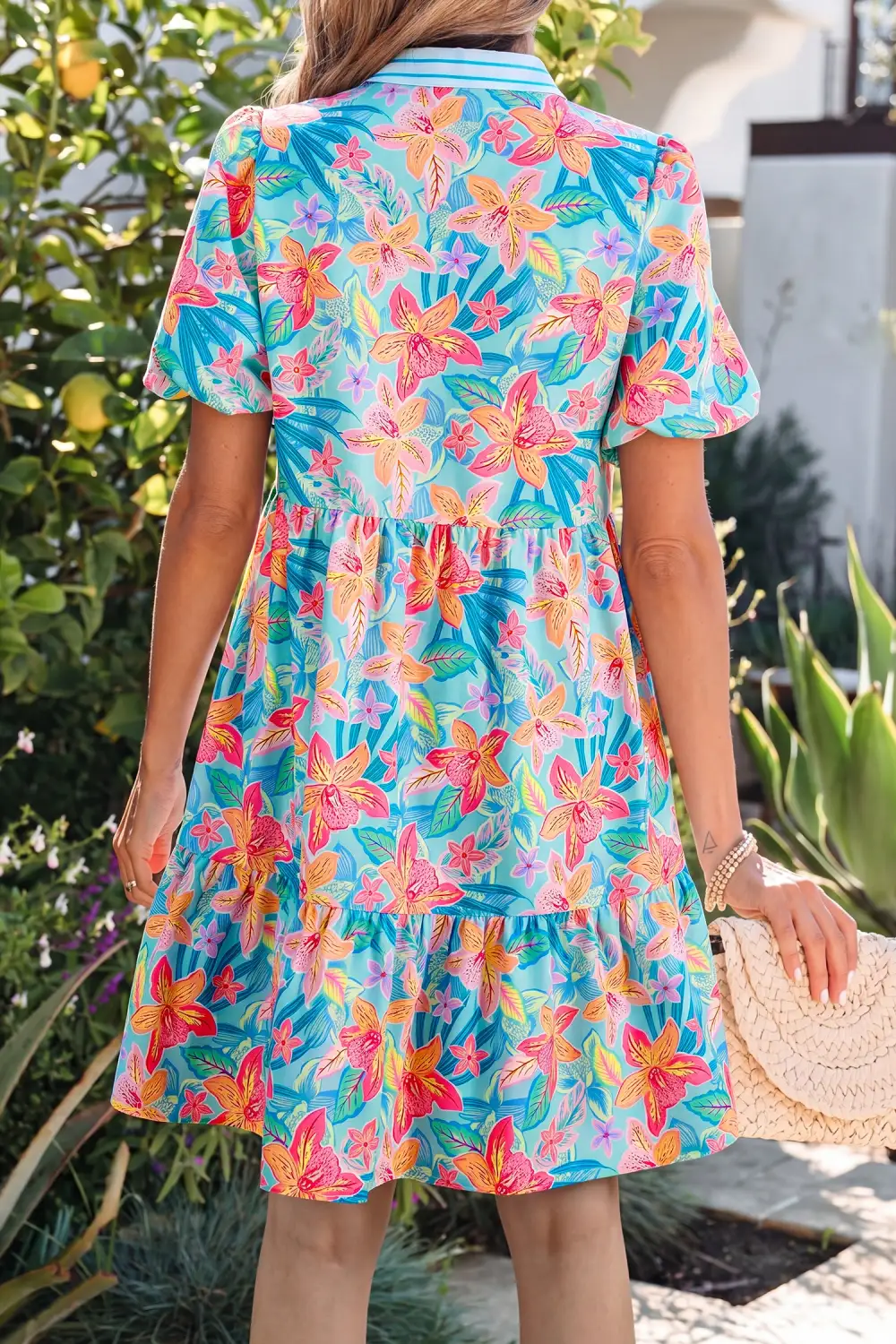 Floral Striped Contrast Trim Mini Dress