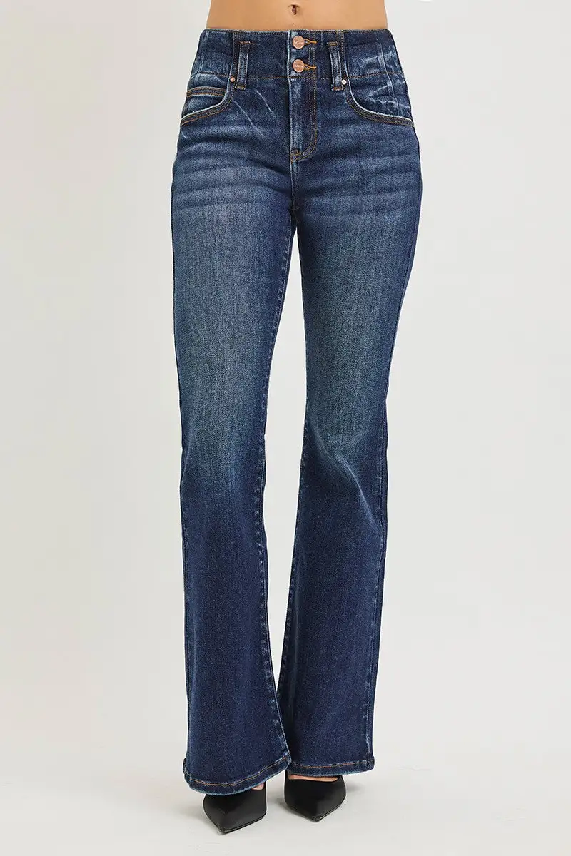 High Waist Flare Leg Seam Denim Jeans