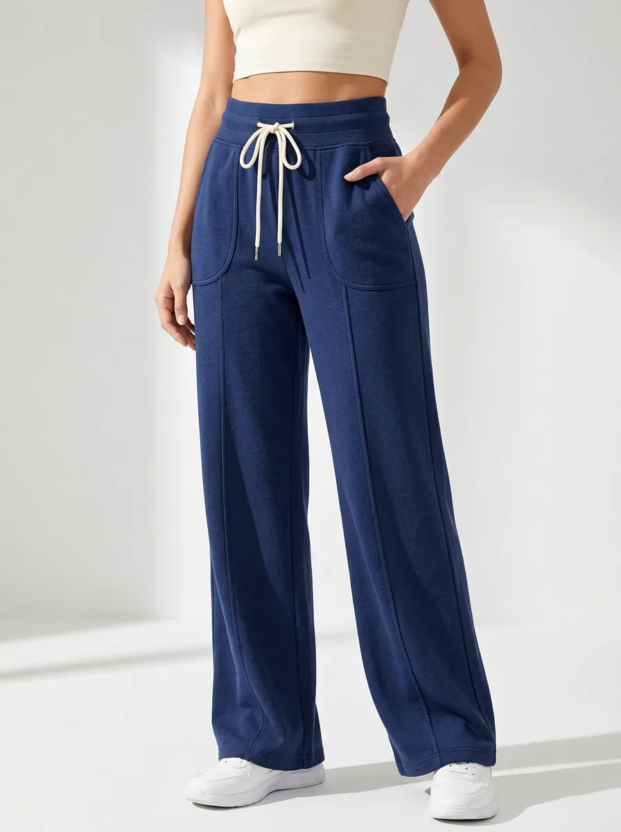 Women's Navy Wide Leg Sweatpants