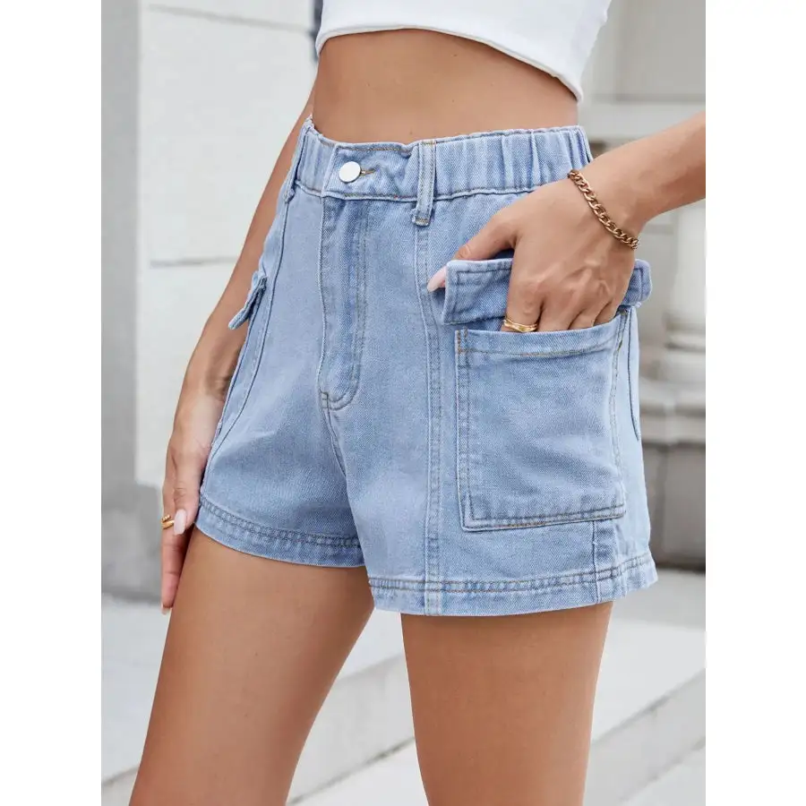 High Waist Cargo Denim Shorts