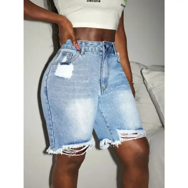 Casual Raw Hem Frayed Hem Frayed Distressed Shorts