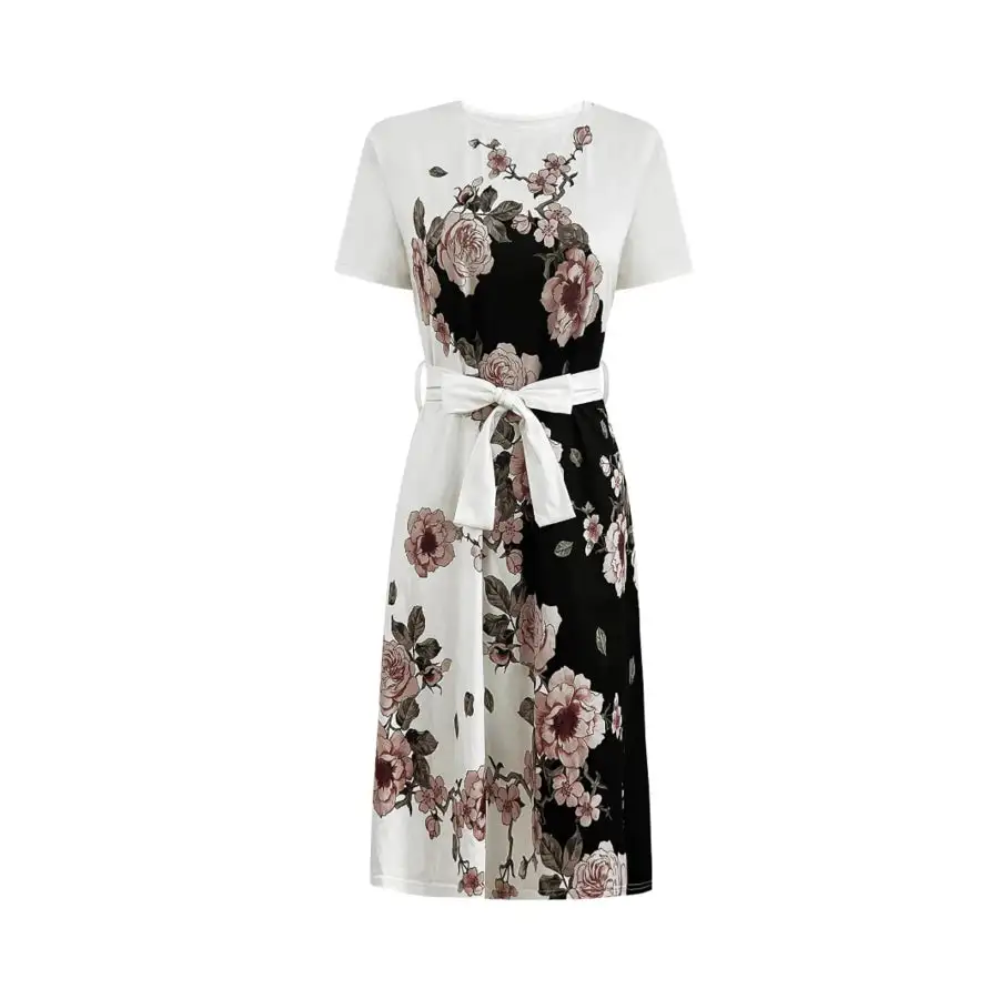 Print Midi Dress with Short Sleeves