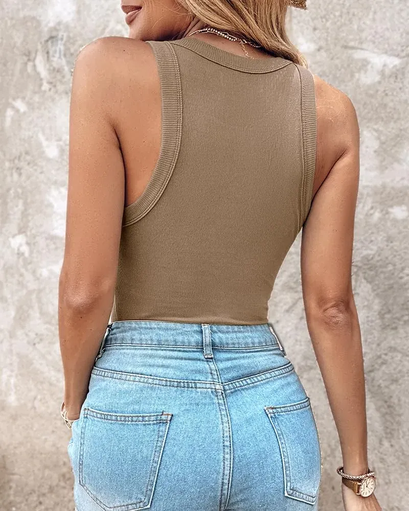 Women Everyday Basic Ribbed Built-in Bra Tank