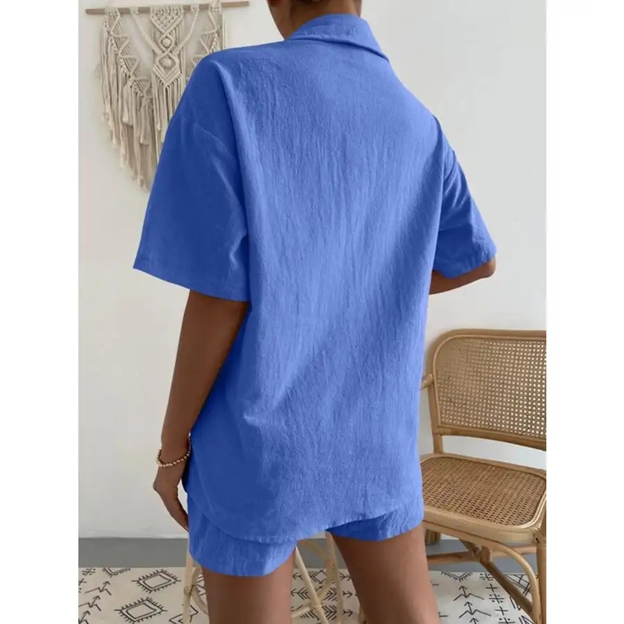 Button Up Short Sleeve Shirt and Shorts Set